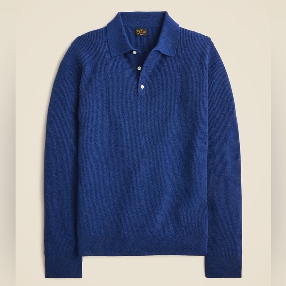 J. CREW Cashmere ribbed sweater-polo in Heather Dark Midnight XXL NWT $278CM304